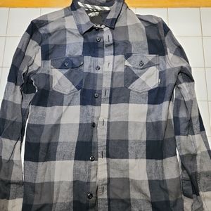 VANS OFF THE WALL BLUE FLANNEL M PLAID BUTTON UP LONG SLEEVE CASUAL SHIRT MEN D2